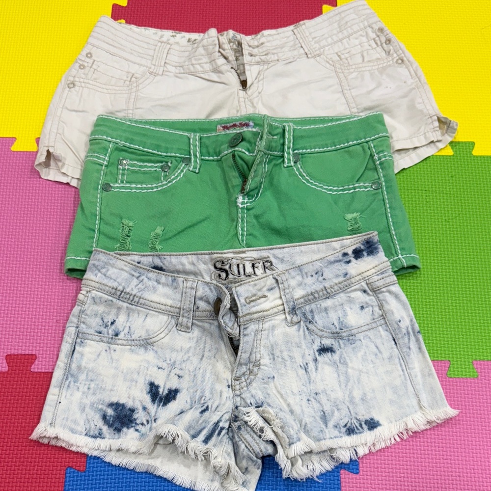 Zana Di Green, White, and Blue Tie-Dye Jean Shorts Set